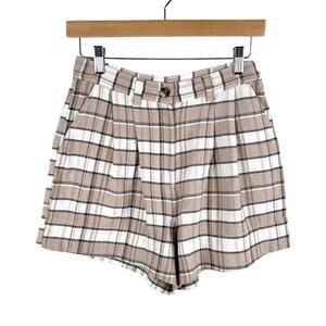 Treasure & Bond Plaid Pleated High Rise Cotton Blend Tweed Shorts Size 2